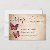 Burgundy en Gold Butterfly Elegant Wedding RSVP Kaartje (Voorkant)