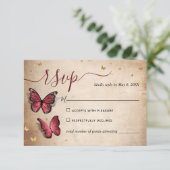 Burgundy en Gold Butterfly Elegant Wedding RSVP Kaartje (Staand voorkant)