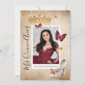 Burgundy en Gold Butterfly Quinceanera Birthday Kaart (Achterkant)
