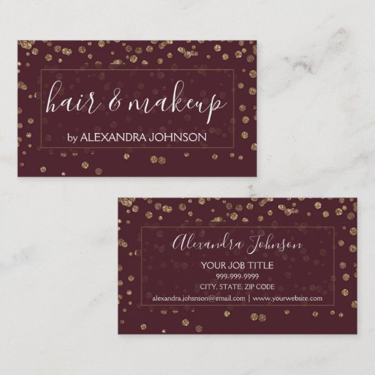 Burgundy en Gold Confetti Modern Pattern Visitekaartje (Voorkant / Achterkant)