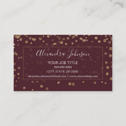 Burgundy en Gold Confetti Modern Pattern Visitekaartje (Achterkant)