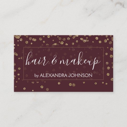 Burgundy en Gold Confetti Modern Pattern Visitekaartje (Voorkant)