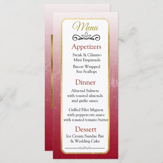 Burgundy en Gold Elegant Wedding Menu Card (Voorkant / Achterkant)