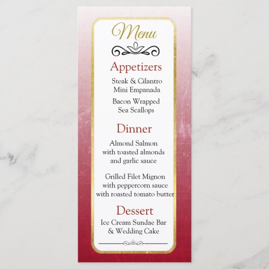 Burgundy en Gold Elegant Wedding Menu Card (Voorkant)