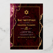 Burgundy en Gold Faux Agate Bat Mitzvah Folie Uitnodiging (Voorkant)