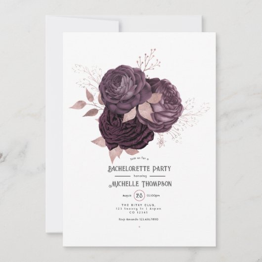 Burgundy en Gold Floral Bachelorette Party Kaart (Voorkant)