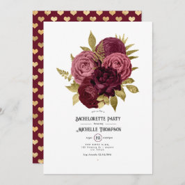 Burgundy en Gold Floral Bachelorette Party Kaart