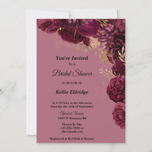 Burgundy en Gold Floral Bridal Shower Kaart (Voorkant)