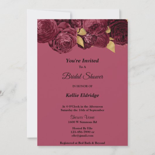 Burgundy en Gold Floral Bridal Shower Kaart (Voorkant)