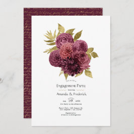 Burgundy en Gold Floral Engagement Party Kaart