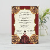 Burgundy en Gold Floral Quinceanera Birthday Kaart (Staand voorkant)