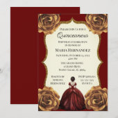 Burgundy en Gold Floral Quinceanera Birthday Kaart (Voorkant / Achterkant)