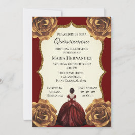 Burgundy en Gold Floral Quinceanera Birthday Kaart
