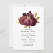 Burgundy en Gold Floral Rehearsal Dinner Invitati Kaart (Voorkant)