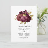 Burgundy en Gold Floral Rehearsal Dinner Invitati Kaart (Staand voorkant)