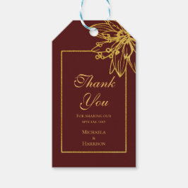 Burgundy en Gold Floral Wedding Favor Cadeaulabel