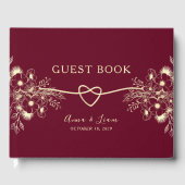 Burgundy en Gold Floral Wedding Gastenboek (Voorkant)