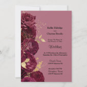 Burgundy en Gold Floral Wedding Invitation Kaart (Voorkant)