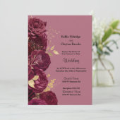 Burgundy en Gold Floral Wedding Invitation Kaart (Staand voorkant)