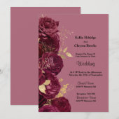 Burgundy en Gold Floral Wedding Invitation Kaart (Voorkant / Achterkant)