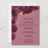 Burgundy en Gold Floral Wedding Invitation Kaart (Voorkant)