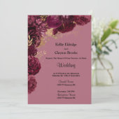 Burgundy en Gold Floral Wedding Invitation Kaart (Staand voorkant)