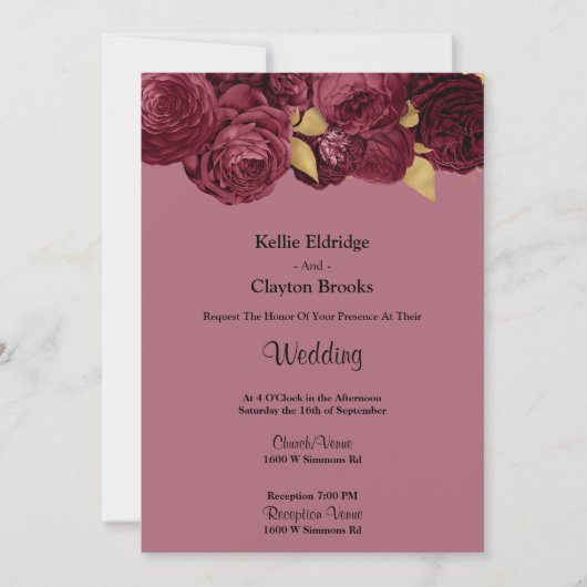 Burgundy en Gold Floral Wedding Invitation Kaart (Voorkant)