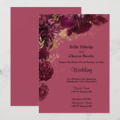 Burgundy en Gold Floral Wedding Invitation Kaart (Voorkant / Achterkant)