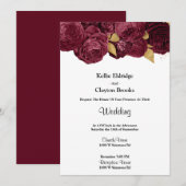 Burgundy en Gold Floral Wedding Invitation Kaart (Voorkant / Achterkant)