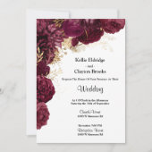 Burgundy en Gold Floral Wedding Invitation Kaart (Voorkant)