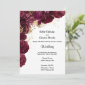 Burgundy en Gold Floral Wedding Invitation Kaart (Staand voorkant)