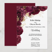 Burgundy en Gold Floral Wedding Invitation Kaart (Voorkant / Achterkant)