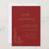Burgundy en Gold Floral Wedding Invitation Kaart (Voorkant)