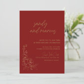 Burgundy en Gold Floral Wedding Invitation Kaart (Staand voorkant)