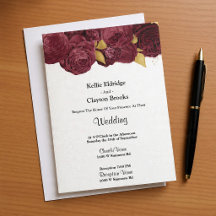 Burgundy en Gold Floral Wedding Invitation