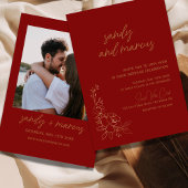 Burgundy en Gold Floral Wedding Invitation Kaart