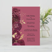 Burgundy en Gold Floral Wedding Invitation Kaart (Staand voorkant)