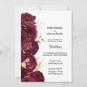 Burgundy en Gold Floral Wedding Invitation Kaart (Voorkant)