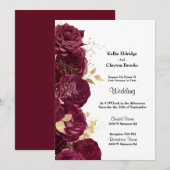 Burgundy en Gold Floral Wedding Invitation Kaart (Voorkant / Achterkant)