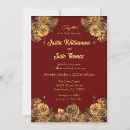 Burgundy en Gold Floral Wedding Kaart