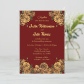 Burgundy en Gold Floral Wedding Kaart (Staand voorkant)