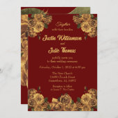 Burgundy en Gold Floral Wedding Kaart (Voorkant / Achterkant)