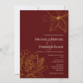 Burgundy en Gold Floral Wedding Kaart (Voorkant)