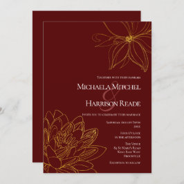 Burgundy en Gold Floral Wedding Kaart