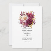 Burgundy en Gold Floral Wedding Kaart (Voorkant)