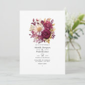 Burgundy en Gold Floral Wedding Kaart (Staand voorkant)