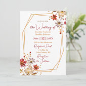 Burgundy en Gold Floral Wedding Kaart (Staand voorkant)