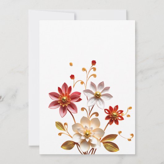 Burgundy en Gold Floral Wedding Kaart (Achterkant)