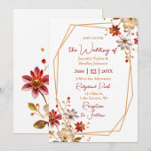 Burgundy en Gold Floral Wedding Kaart (Voorkant / Achterkant)