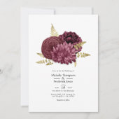 Burgundy en Gold Floral Wedding QR Code Uitnodigin Kaart (Voorkant)